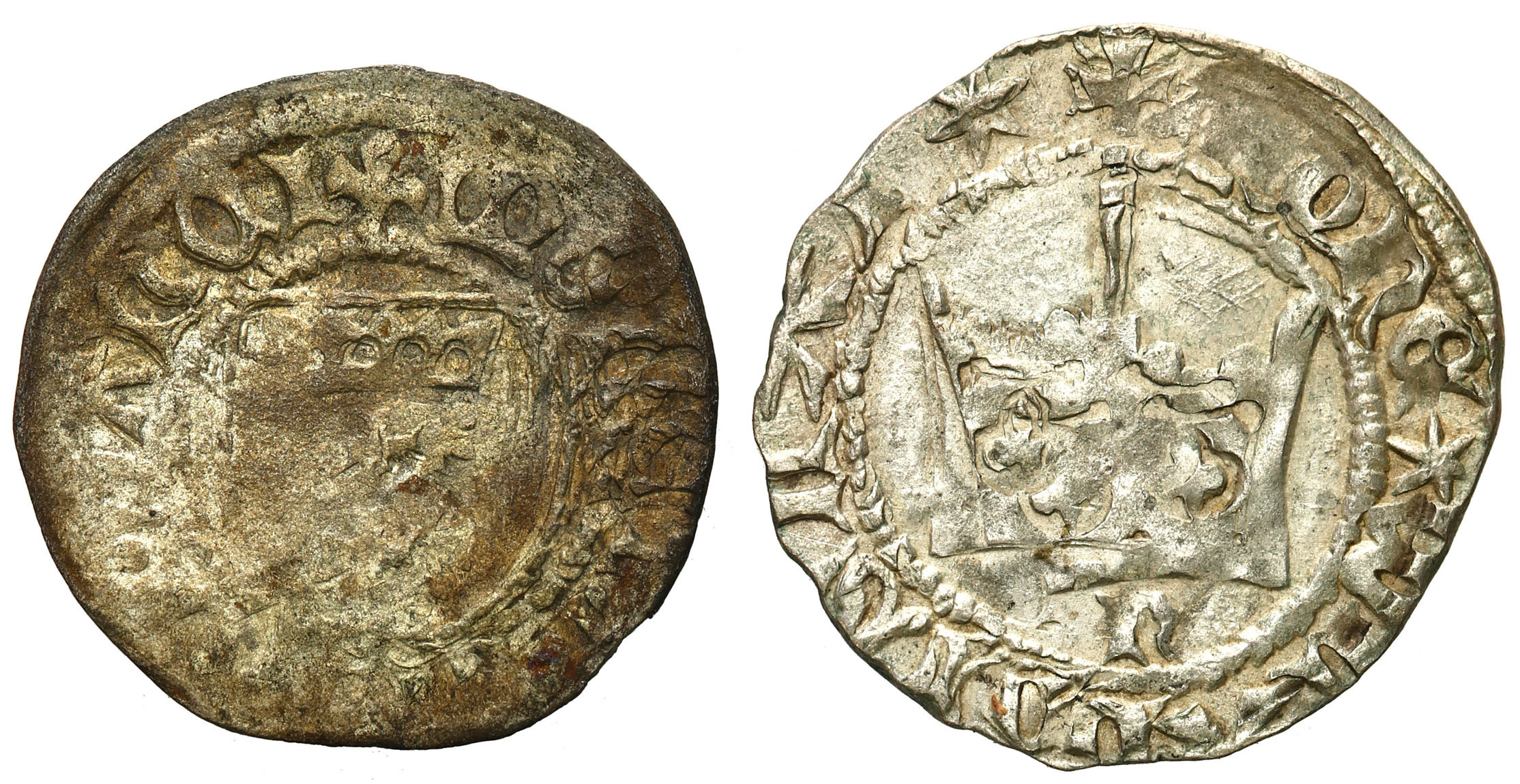 Władysław Jagiełło (1386=1434). Półgrosz, Kraków, Kazimierz IV Jagiellończyk (1446-1492), szeląg, Gdańsk, zestaw 2 monet